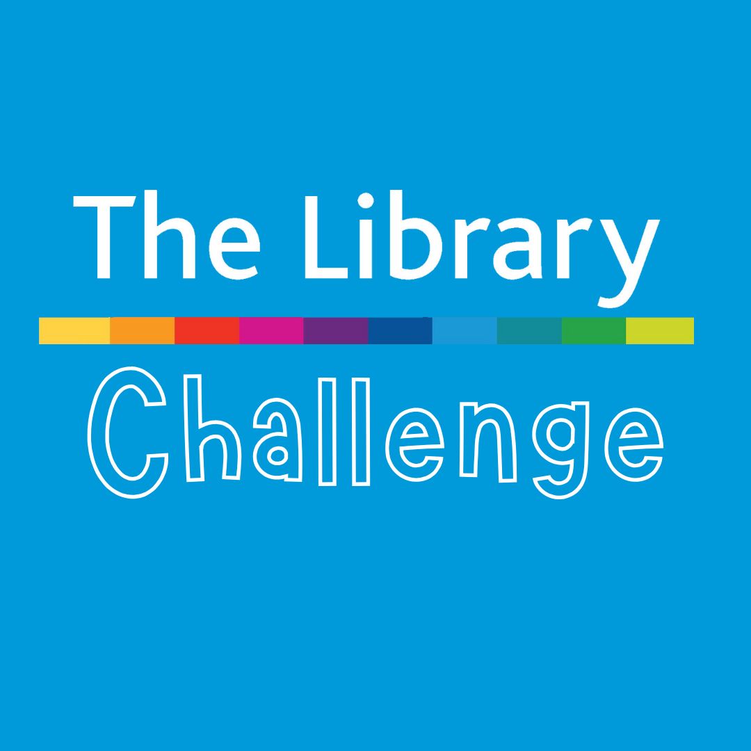 The Library Challenge logo on a bright blue background