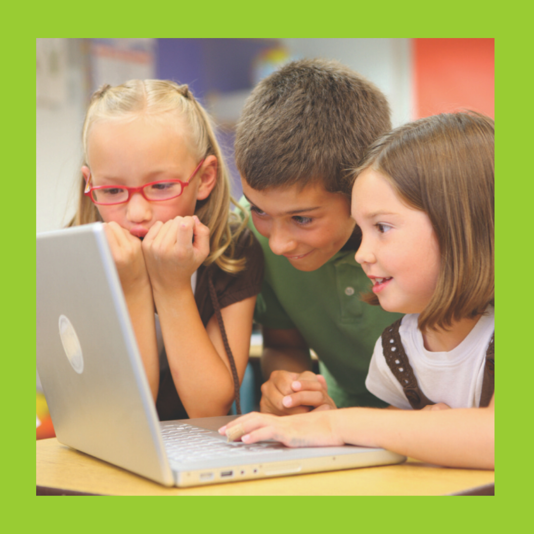 three children working at a laptop