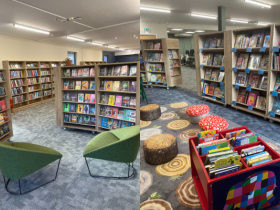 Four photos showing the newly refurbished Dursley Library