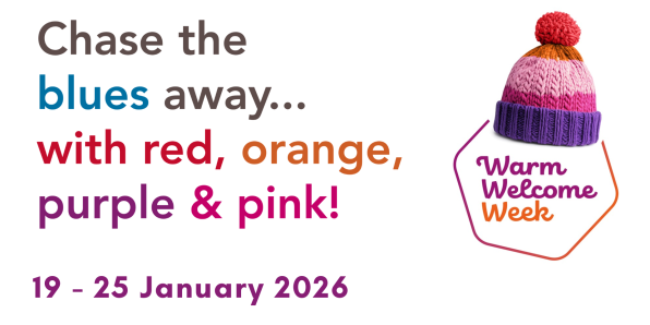 Text reading: Chase the blues away... with red, orange, purple & pink! 