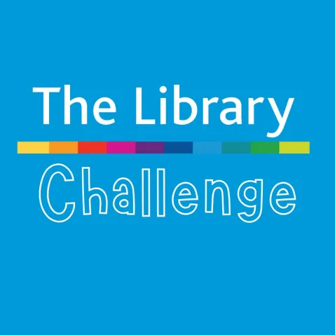 The Library Challenge logo on a bright blue background