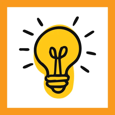 illustration of a lightbulb, with orange border