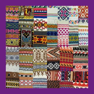 Image of lots of colourful knitting swatches with different patterns