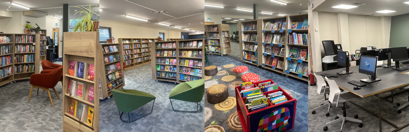 Four photos showing the newly refurbished Dursley Library