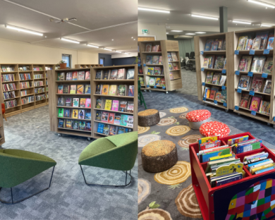 Four photos showing the newly refurbished Dursley Library